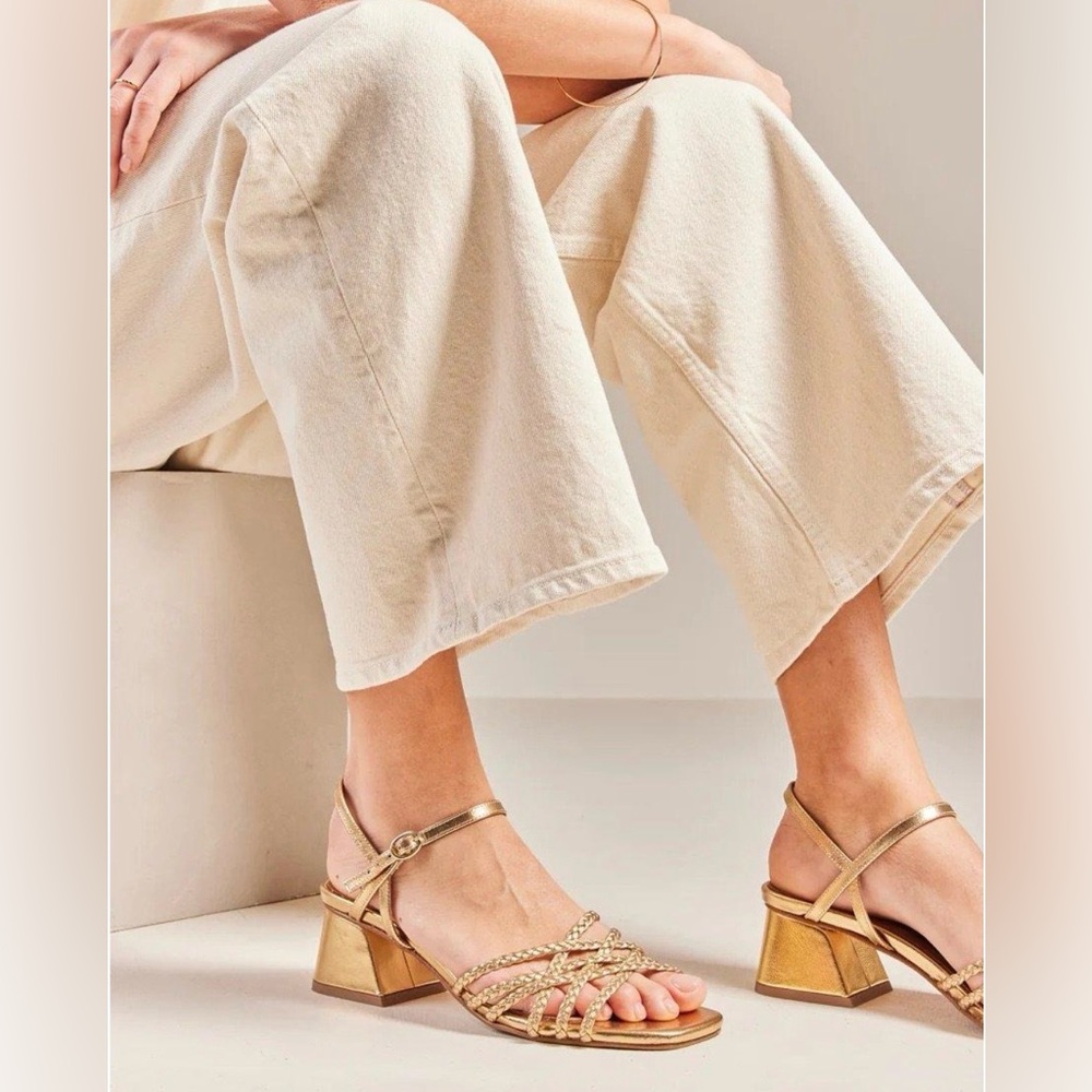 M. Moustache Lily Gold Strappy Block Heel Sandals